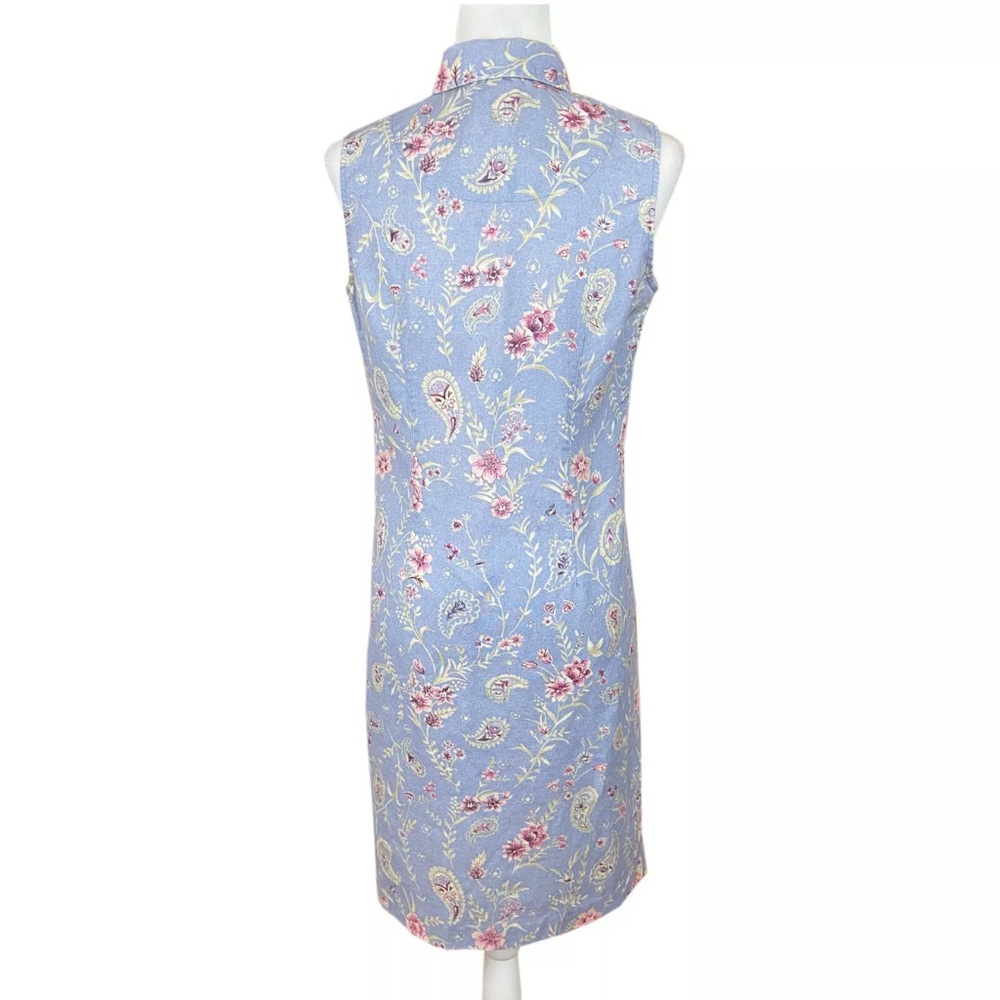 Charter Club Sleeveless Shirt Dress 6 Blue Floral Paisley Linen Cotton M… - Picture 2 of 5